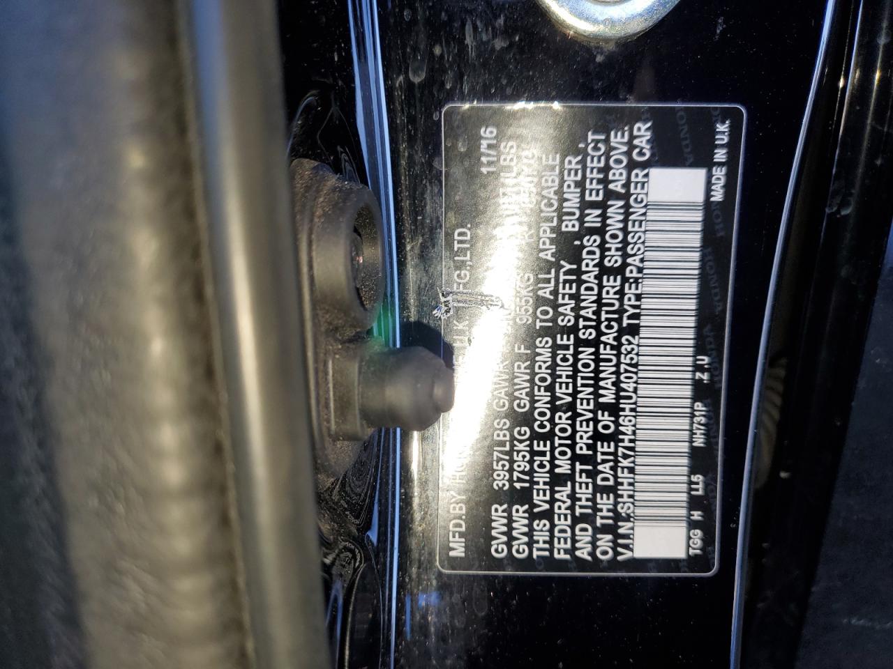2017 Honda Civic VIN SHHFK7H46HU407532 Copart auction photo, rear end damage thumbnail 13