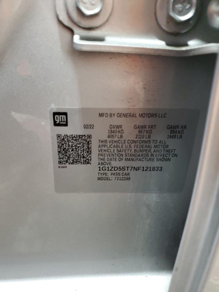 2022 Chevrolet Malibu VIN 1G1ZD5ST7NF121833 Copart auction photo, front end / mechanical damage thumbnail 13