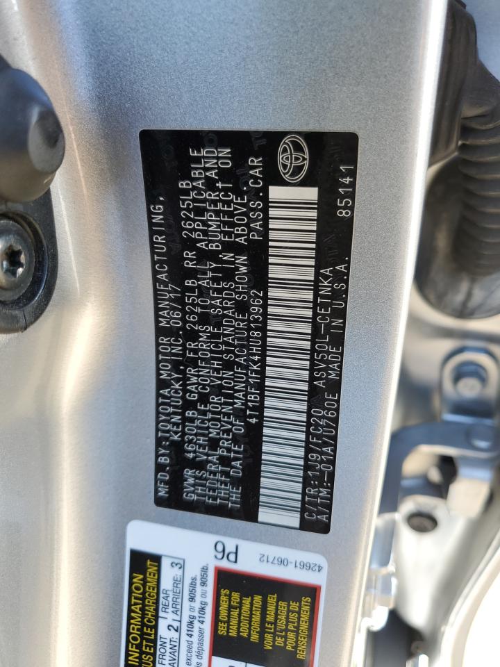 2017 Toyota Camry VIN 4T1BF1FK4HU813962 Copart auction photo, rear end / side damage thumbnail 14
