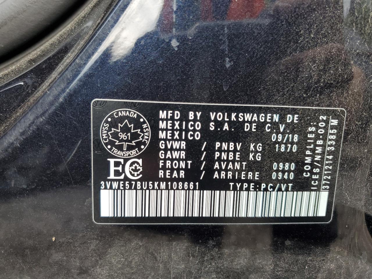 2019 Volkswagen Jetta VIN 3VWE57BU5KM108661 Copart auction photo, front end damage thumbnail 12