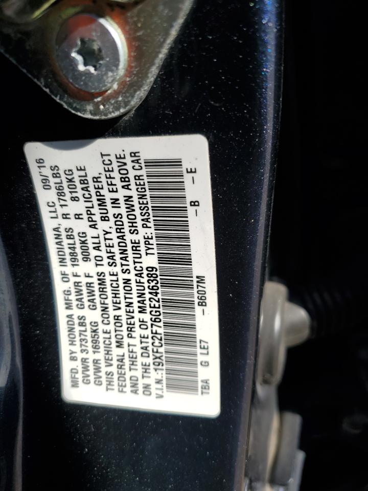 2016 Honda Civic VIN 19XFC2F76GE246389 Copart auction photo, front end / undercarriage damage thumbnail 14