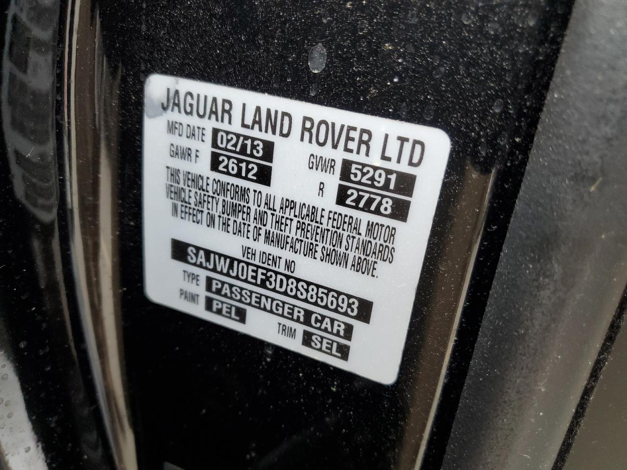 2013 Jaguar XF VIN SAJWJ0EF3D8S85693 Copart auction photo, front end damage thumbnail 12