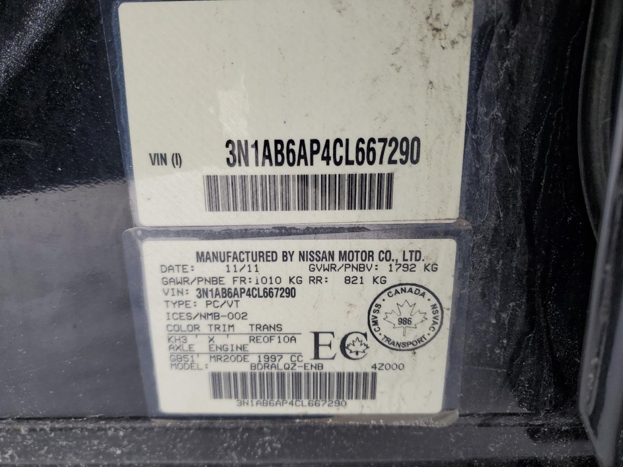 2012 Nissan Sentra VIN 3N1AB6AP4CL667290 Copart auction photo, minor dent/scratches / normal wear damage thumbnail 12