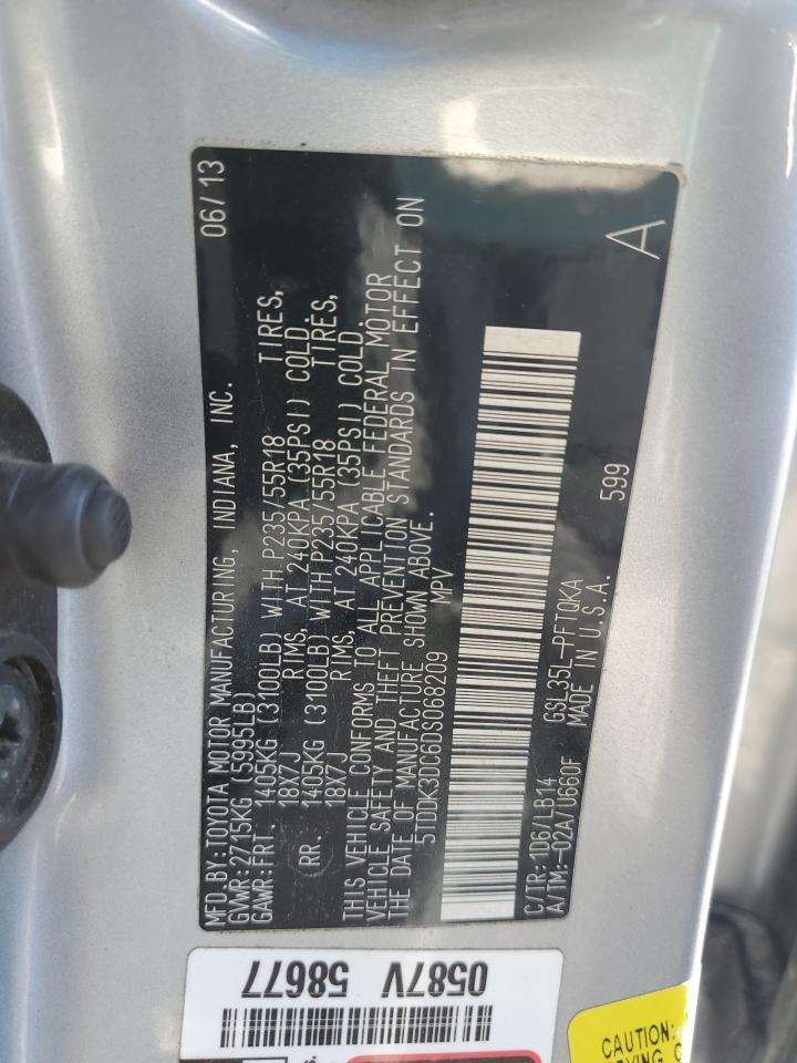 2013 Toyota Sienna VIN 5TDDK3DC6DS068209 Copart auction photo, front end damage thumbnail 14