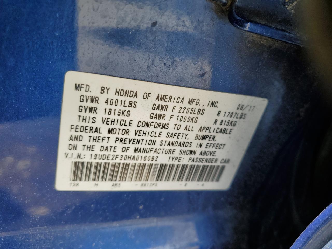 2017 Acura ILX VIN 19UDE2F30HA016092 Copart auction photo, front end damage thumbnail 12