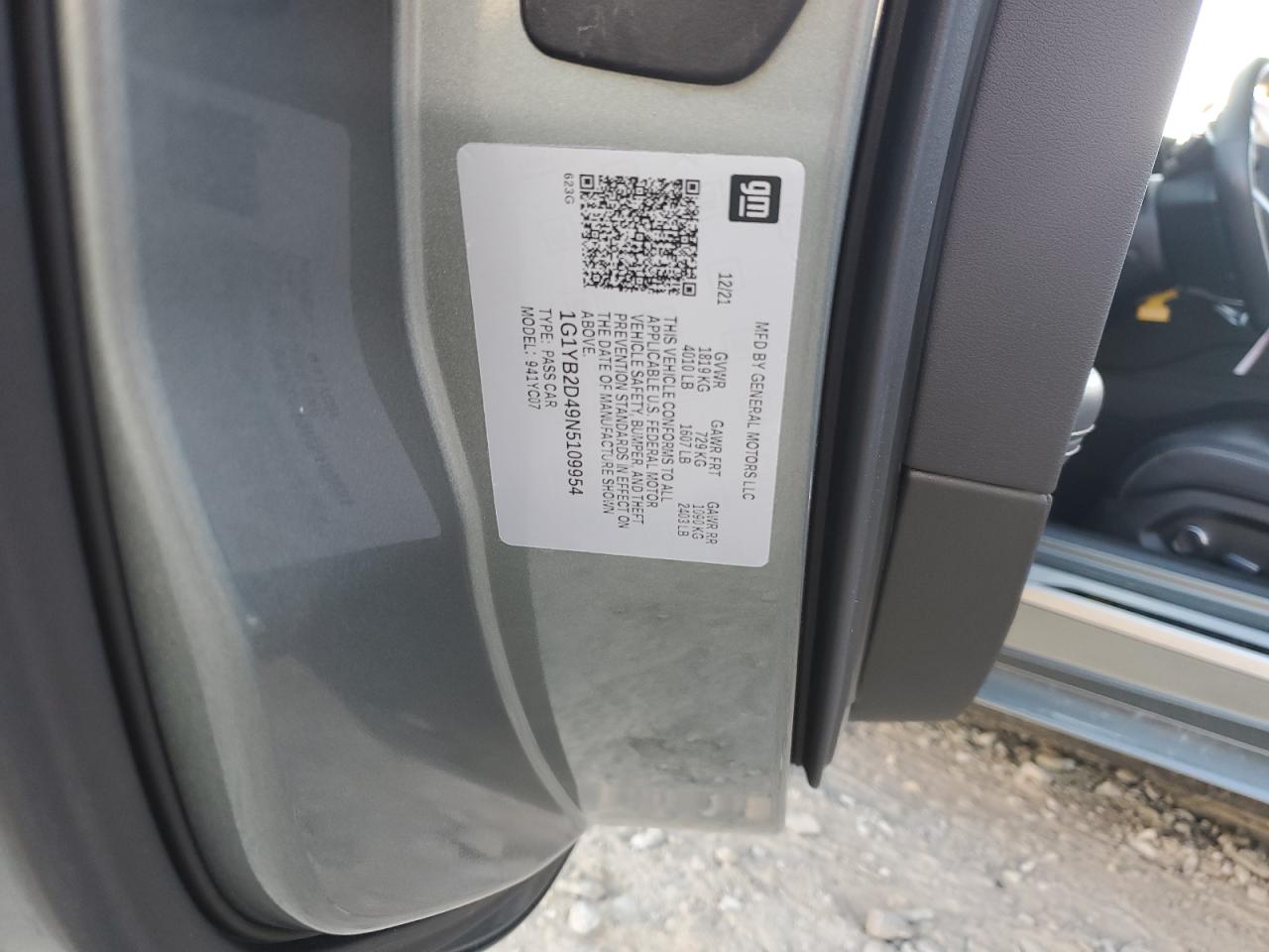 2022 Chevrolet Corvette VIN 1G1YB2D49N5109954 Copart auction photo, front end / minor dent/scratches damage thumbnail 12