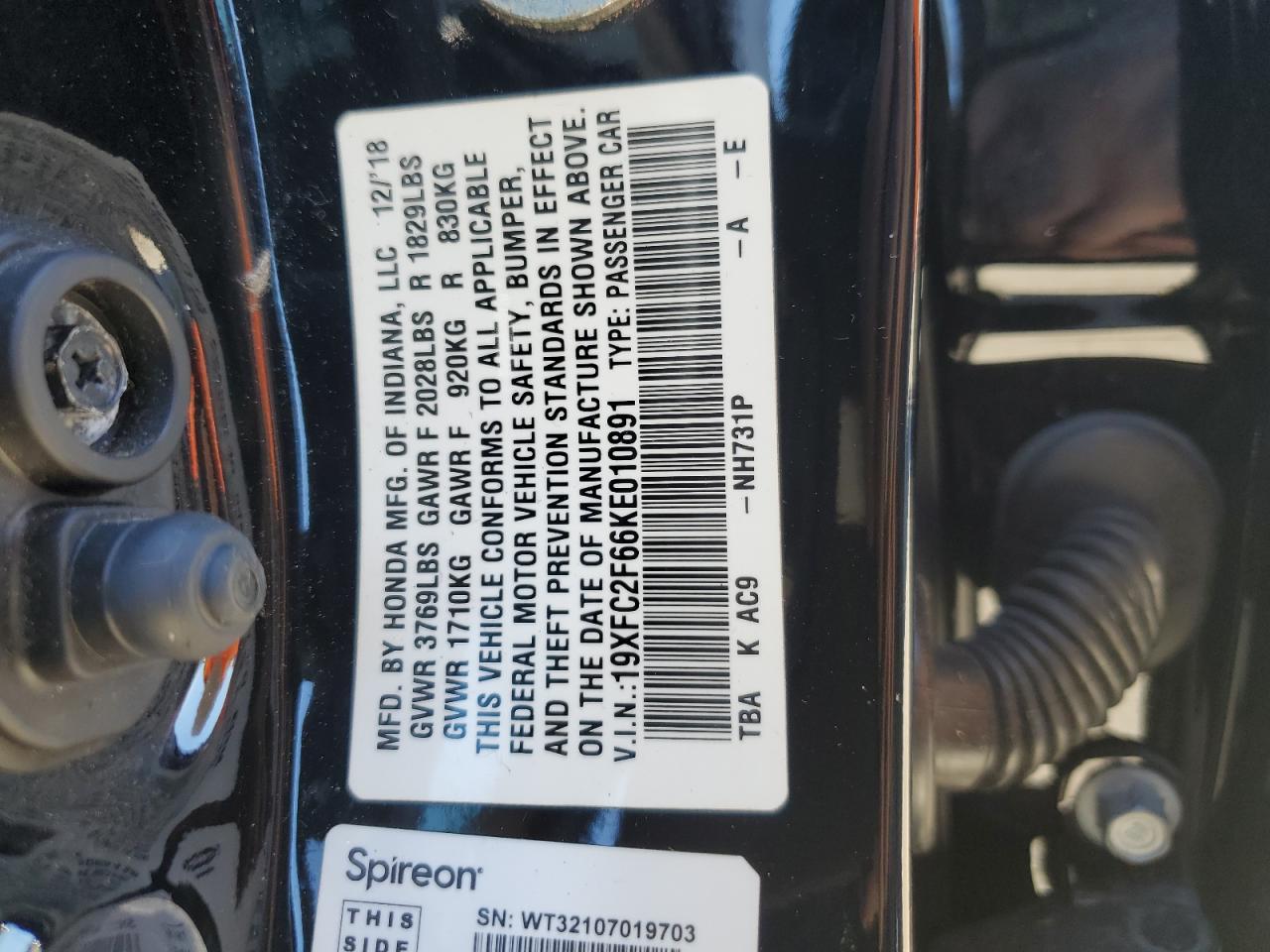 2019 Honda Civic VIN 19XFC2F66KE010891 Copart auction photo, rear end damage thumbnail 13