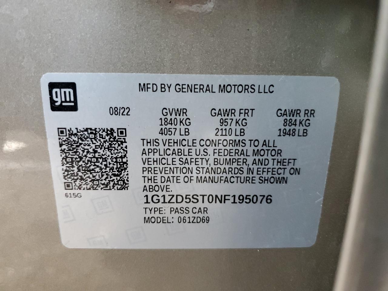 2022 Chevrolet Malibu VIN 1G1ZD5ST0NF195076 Copart auction photo, front end / side damage thumbnail 13