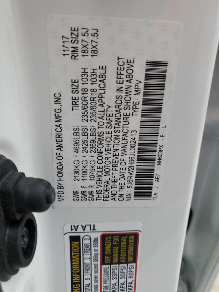 2018 Honda CR-V VIN 5J6RW2H56JL002413 Copart auction photo, rollover damage thumbnail 13