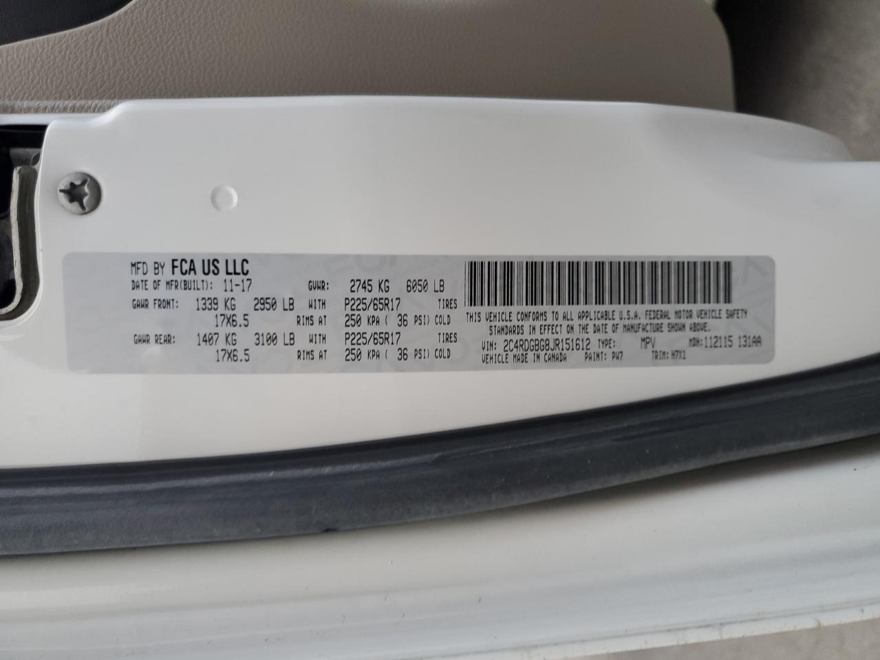 2018 Dodge Caravan VIN 2C4RDGBG8JR151612 Copart auction photo, rear end / minor dent/scratches damage thumbnail 13