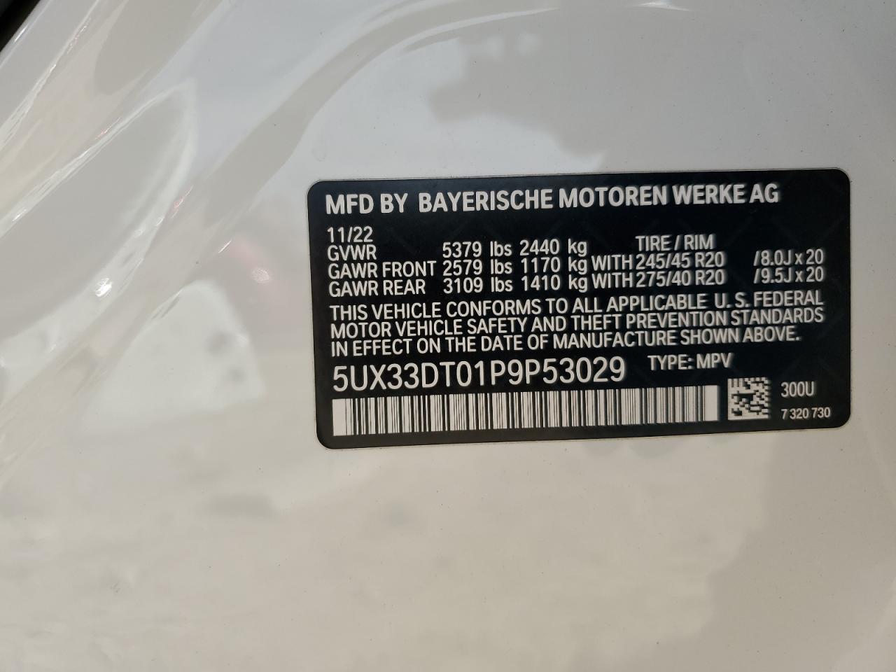 2023 BMW X4 VIN 5UX33DT01P9P53029 Copart auction photo, front end / minor dent/scratches damage thumbnail 13