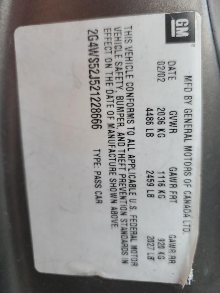 2002 Buick Century VIN 2G4WS52J521228666 Copart auction photo, front end damage thumbnail 13