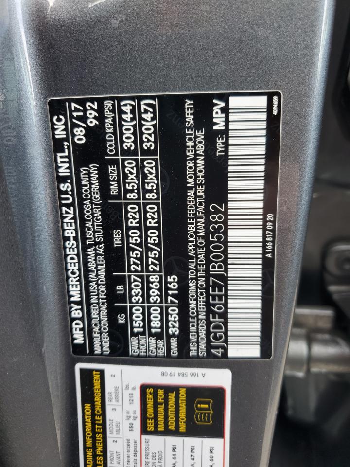 2018 Mercedes-Benz GLS-klasse VIN 4JGDF6EE7JB005382 Copart auction photo, water/flood / stripped damage thumbnail 14