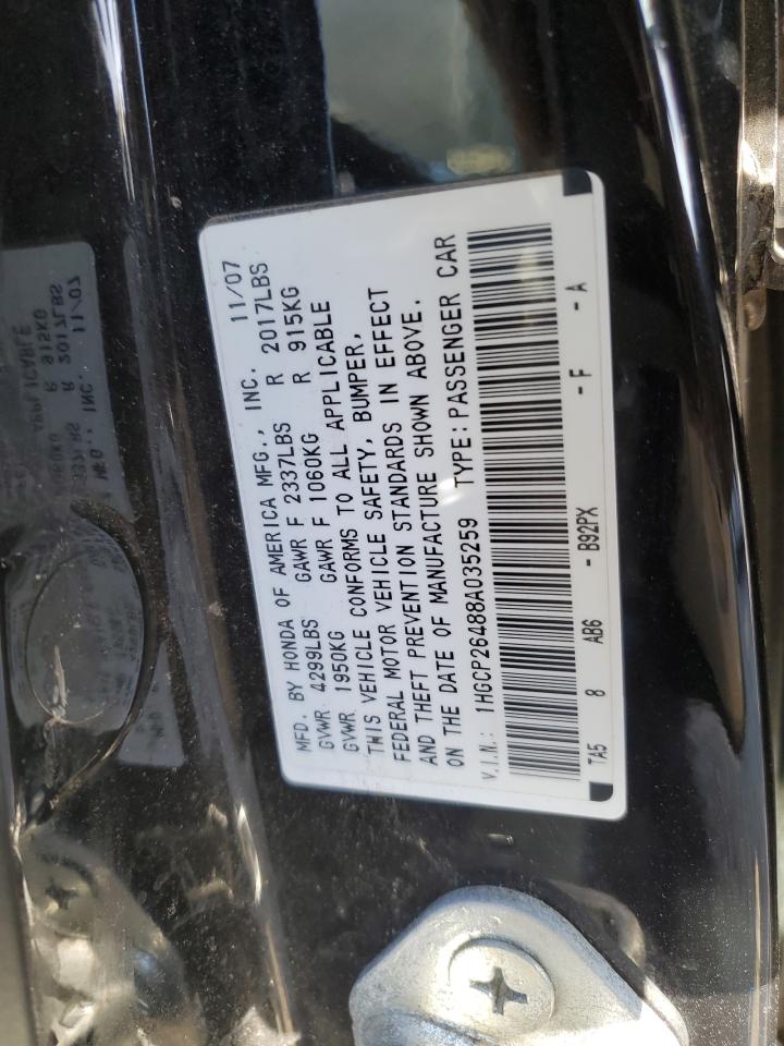 2008 Honda Accord VIN 1HGCP26488A035259 Copart auction photo, front end damage thumbnail 14
