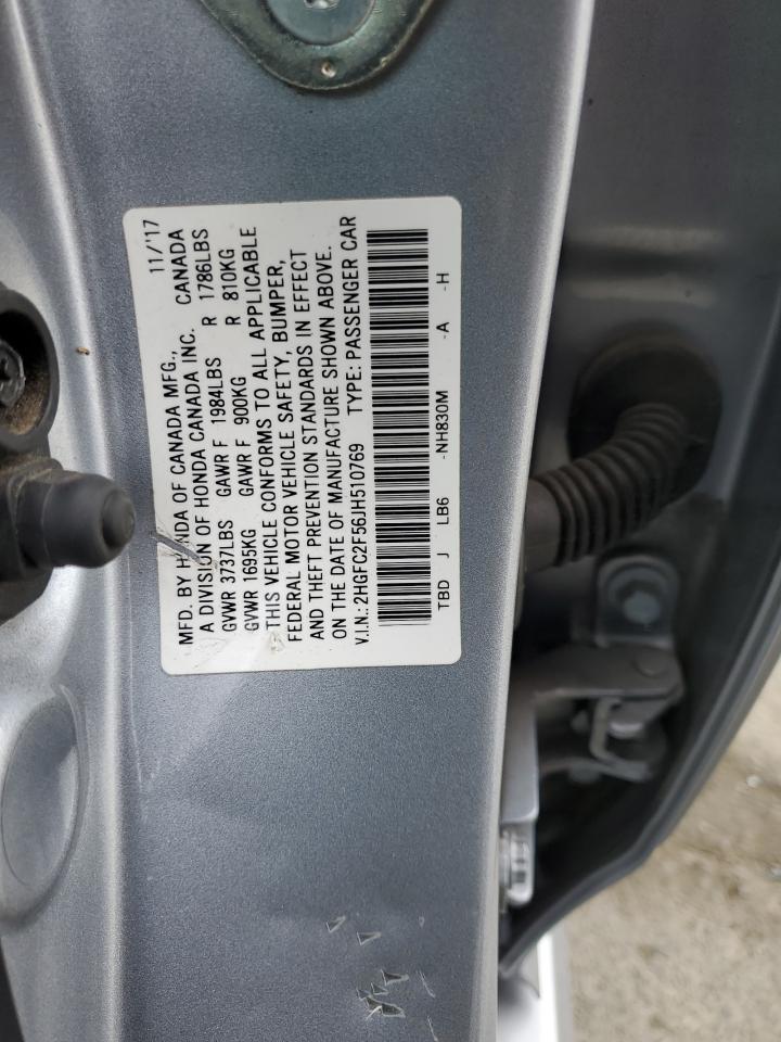 2018 Honda Civic VIN 2HGFC2F56JH510769 Copart auction photo, rear end / minor dent/scratches damage thumbnail 12