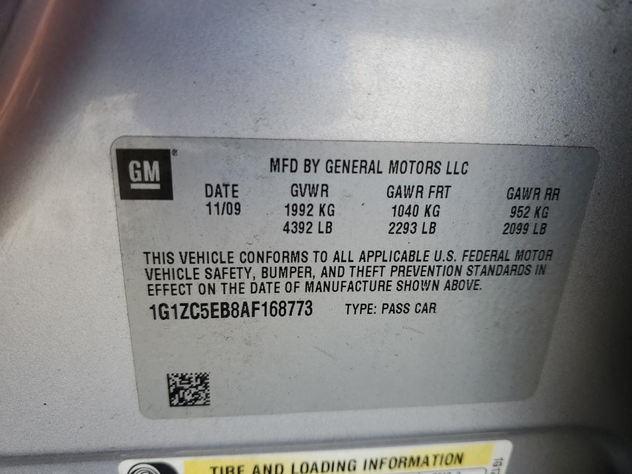 2010 Chevrolet Malibu VIN 1G1ZC5EB8AF168773 Copart auction photo, front end damage thumbnail 12