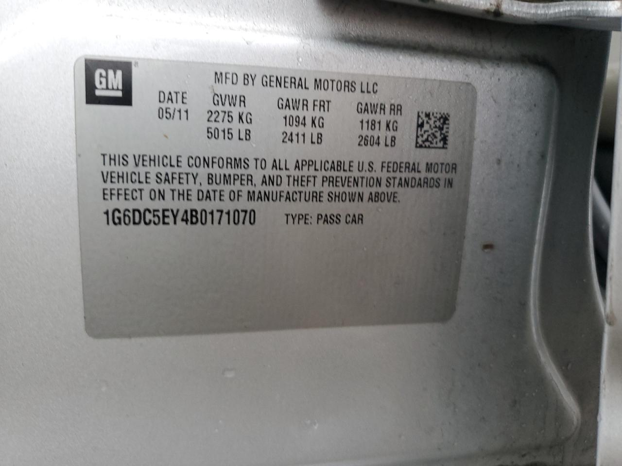 2011 Cadillac CTS VIN 1G6DC5EY4B0171070 Copart auction photo, side damage thumbnail 13