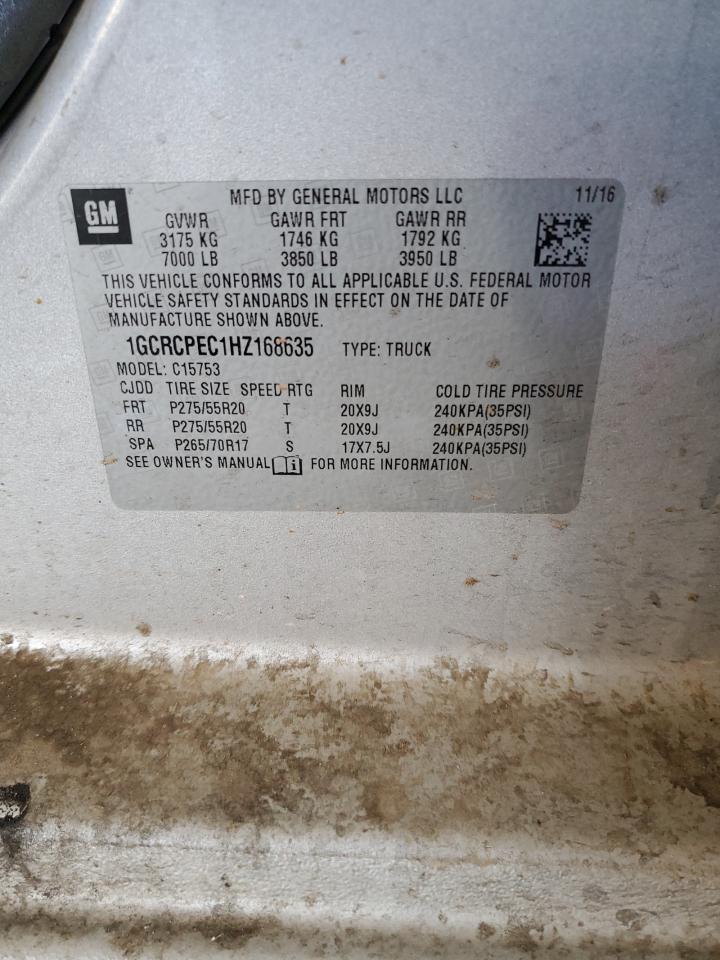 2017 Chevrolet Silverado VIN 1GCRCPEC1HZ168635 Copart auction photo, front end damage thumbnail 10