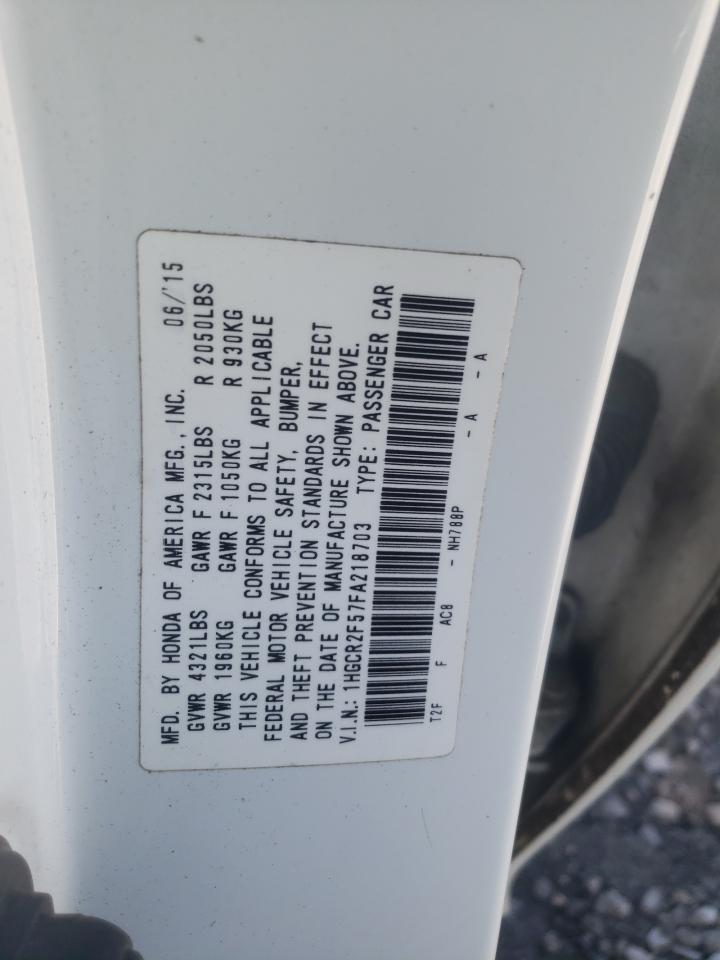 2015 Honda Accord VIN 1HGCR2F57FA218703 Copart auction photo, front end damage thumbnail 14