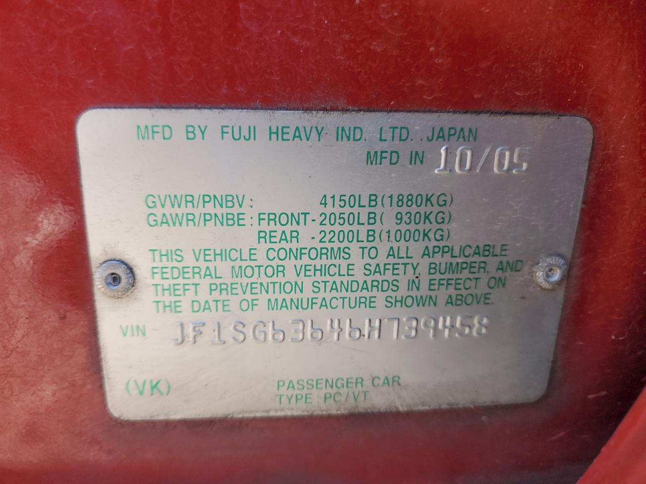 2006 Subaru Forester VIN JF1SG63646H739458 Copart auction photo, front end / side damage thumbnail 12