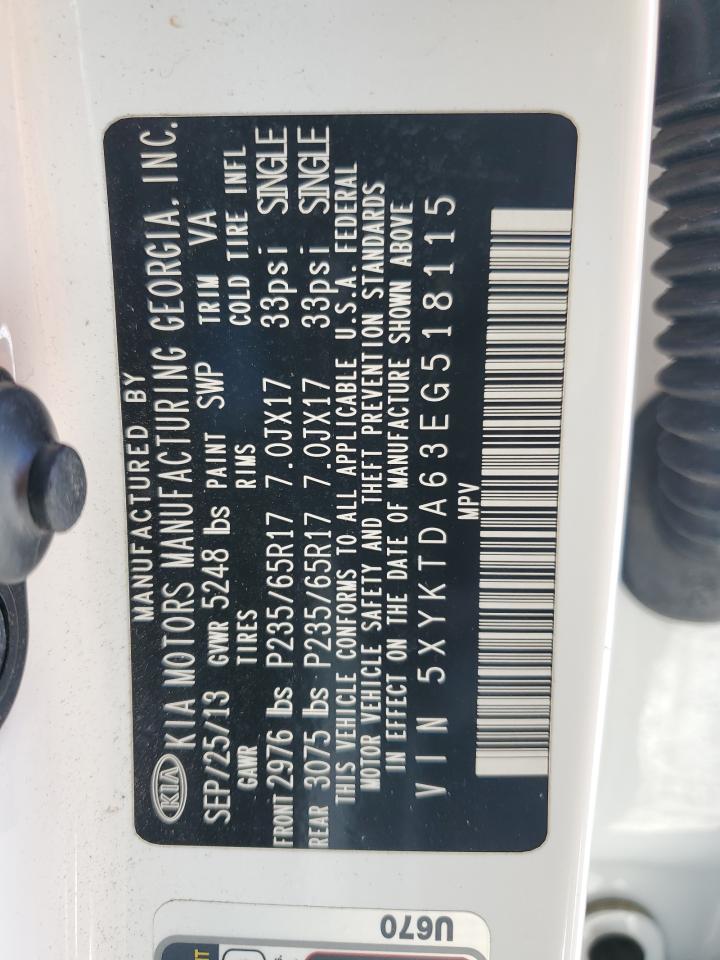 2014 KIA Sorento VIN 5XYKTDA63EG518115 Copart auction photo, front end / minor dent/scratches damage thumbnail 15
