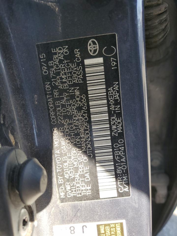 2015 Toyota Prius VIN JTDKN3DU2F0476266 Copart auction photo, front end damage thumbnail 12