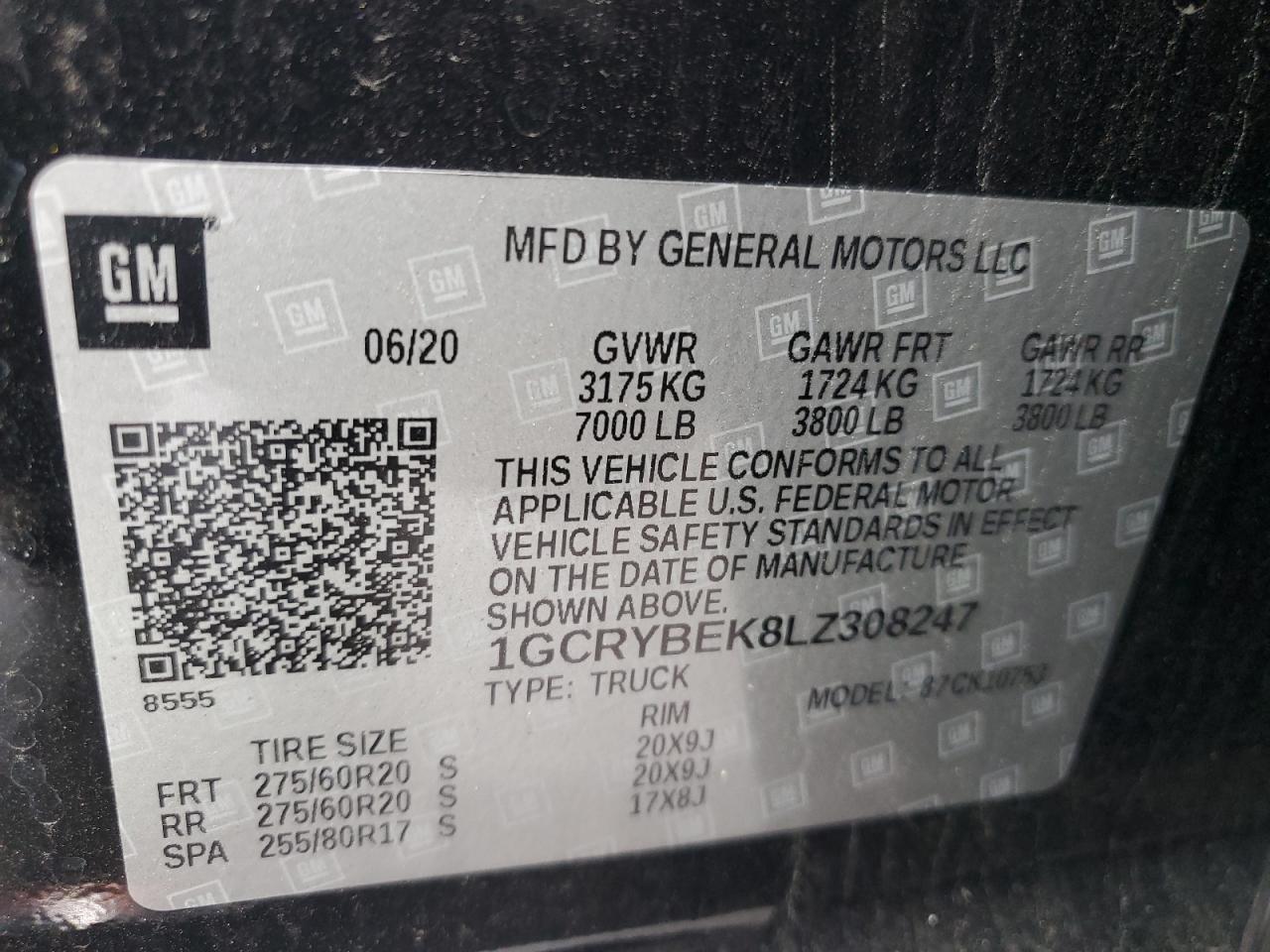 2020 Chevrolet Silverado VIN 1GCRYBEK8LZ308247 Copart auction photo, front end damage thumbnail 13