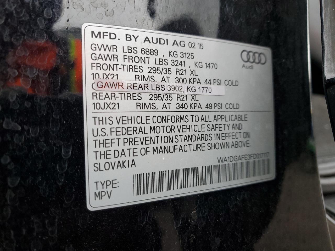 2015 Audi Q7 VIN WA1DGAFE3FD017117 Copart auction photo, front end damage thumbnail 13