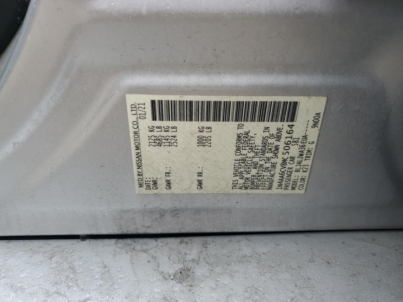 2021 Nissan Maxima VIN 1N4AA6CV8MC506164 Copart auction photo, front end damage thumbnail 12