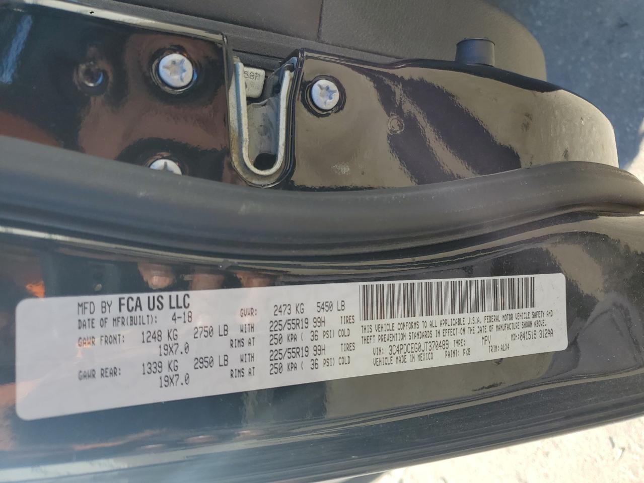 2018 Dodge Journey VIN 3C4PDCEG0JT370489 Copart auction photo, front end damage thumbnail 13