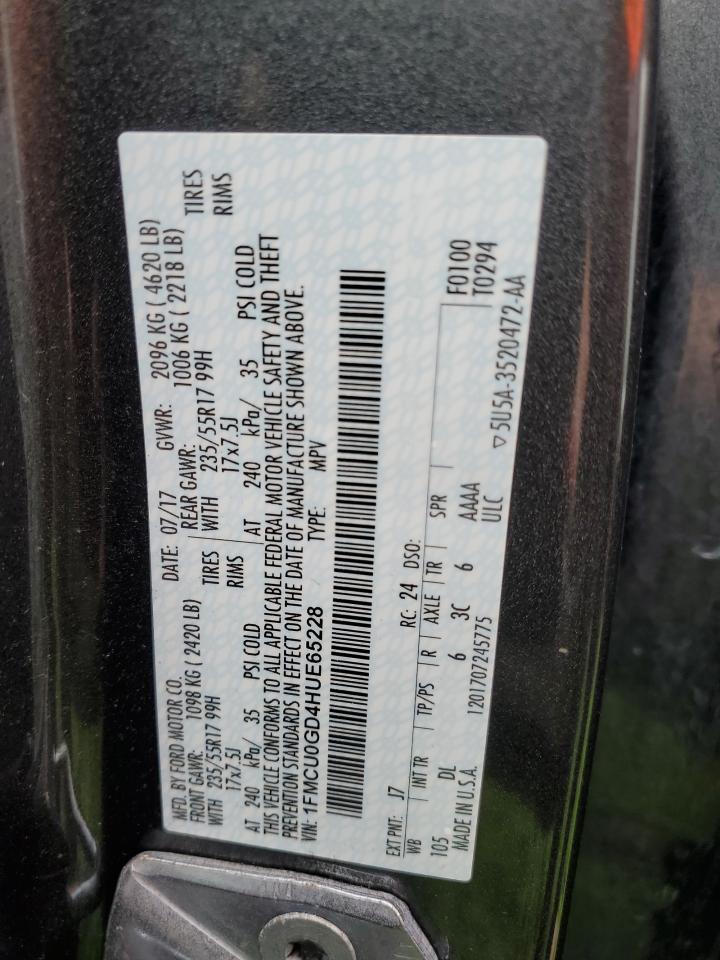 2017 Ford Escape VIN 1FMCU0GD4HUE65228 Copart auction photo, water/flood damage thumbnail 13
