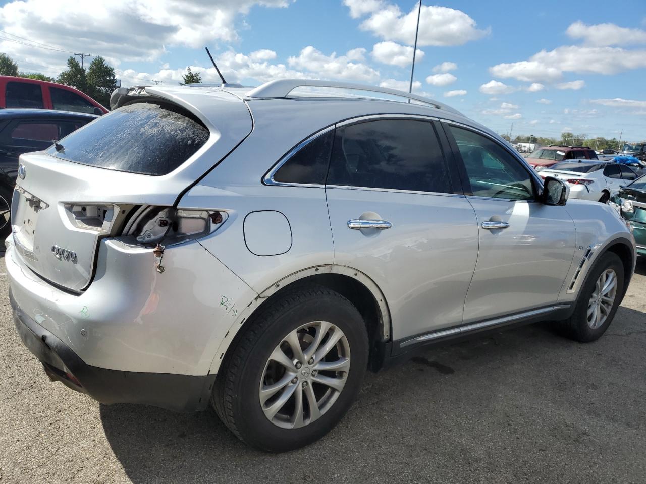 2015 Infiniti QX70 VIN JN8CS1MW3FM482349 Copart auction photo, rear end / rejected repair damage thumbnail 3
