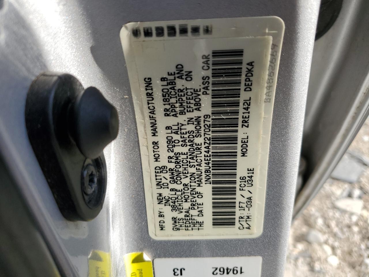 2010 Toyota Corolla VIN 1NXBU4EE4AZ270279 Copart auction photo, mechanical damage thumbnail 12