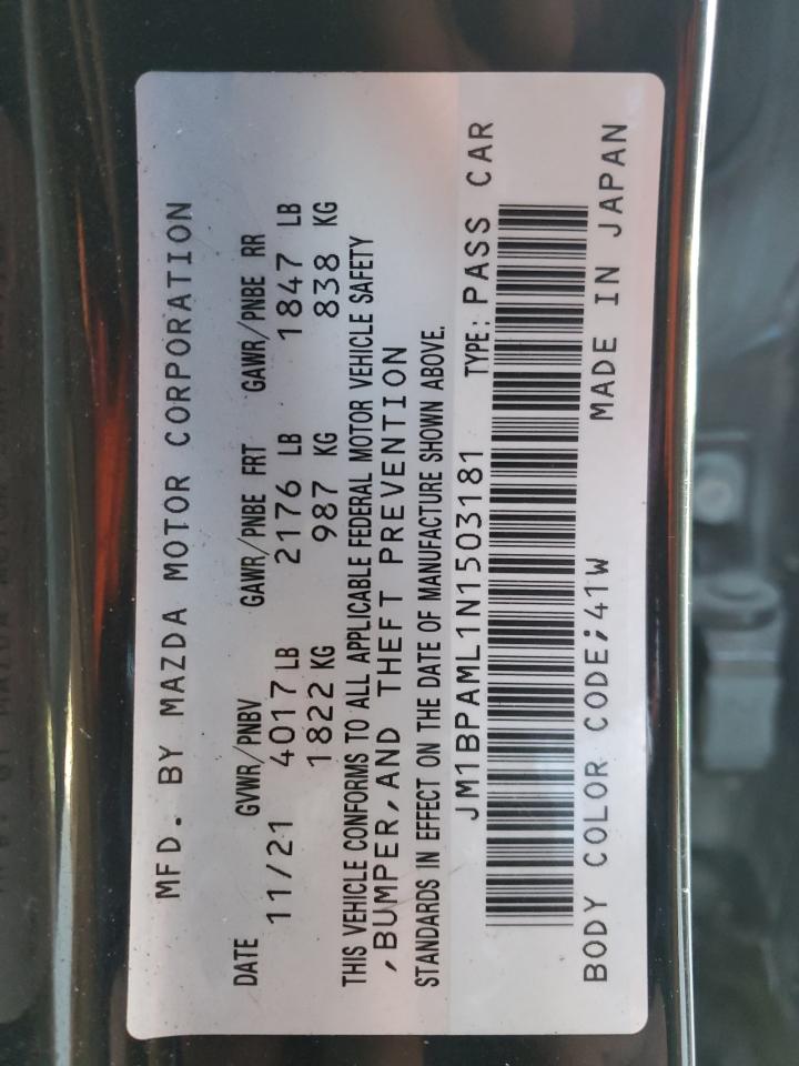 2022 Mazda 3 VIN JM1BPAML1N1503181 Copart auction photo, front end / minor dent/scratches damage thumbnail 13