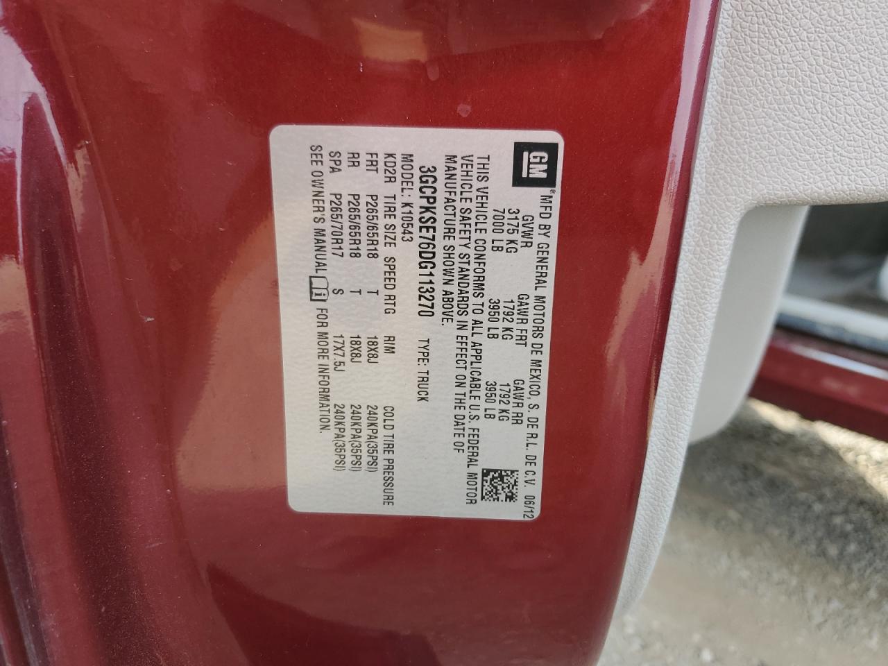 2013 Chevrolet Silverado VIN 3GCPKSE76DG113270 Copart auction photo, side damage thumbnail 14