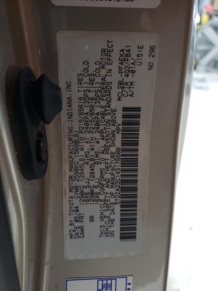 2004 Toyota Sienna VIN 5TDZA23C14S176600 Copart auction photo, front end / minor dent/scratches damage thumbnail 14