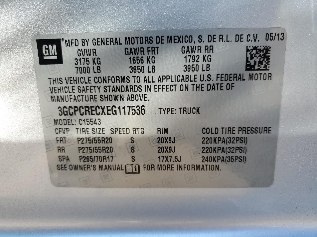 2014 Chevrolet Silverado VIN 3GCPCRECXEG117536 Copart auction photo, front end / minor dent/scratches damage thumbnail 14