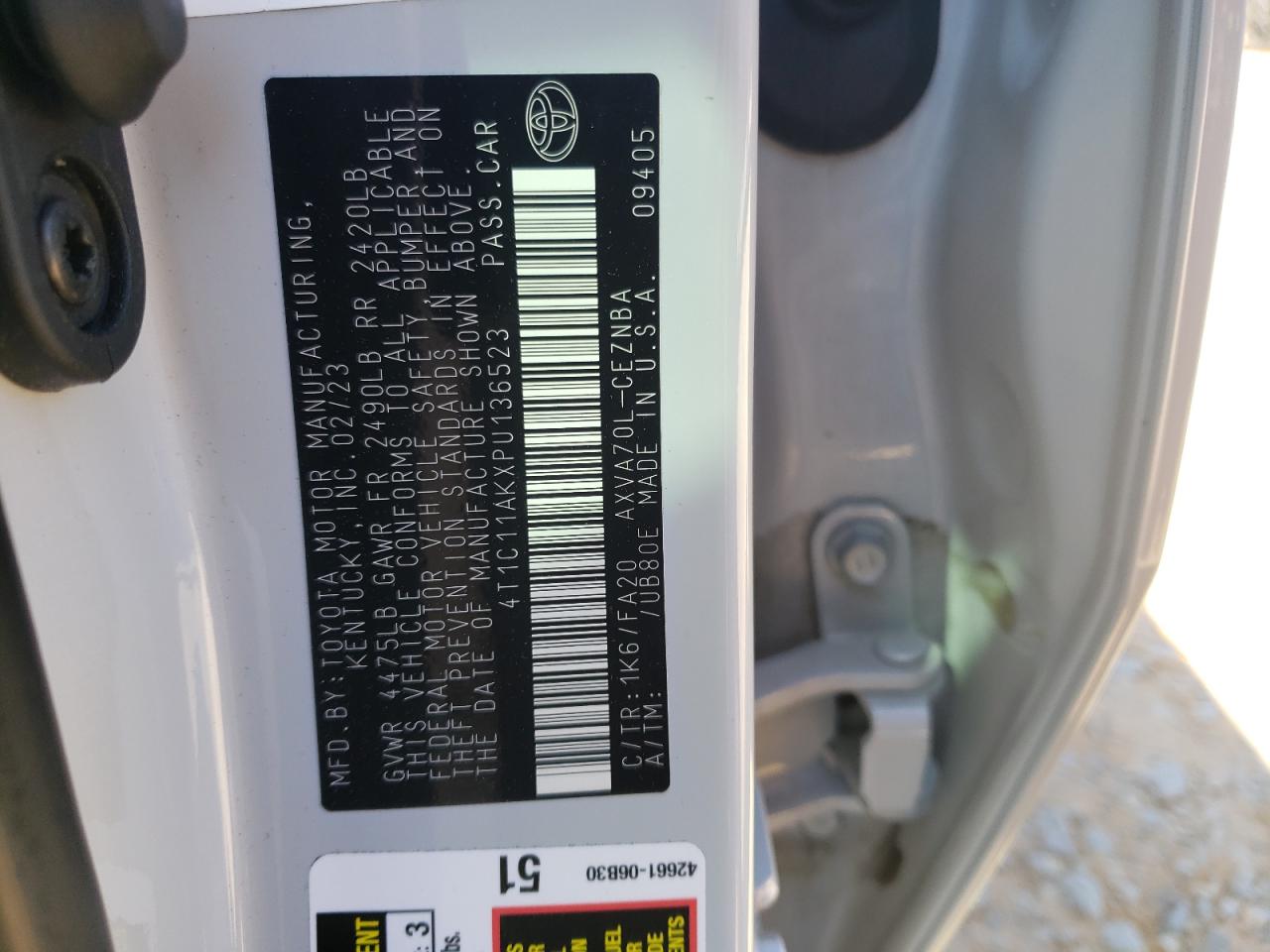 2023 Toyota Camry VIN 4T1C11AKXPU136523 Copart auction photo, front end / rear end damage thumbnail 14