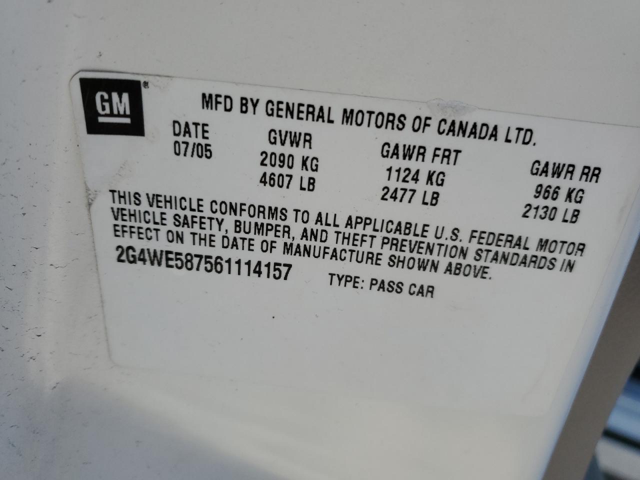 2006 Buick LaCrosse VIN 2G4WE587561114157 Copart auction photo, front end / side damage thumbnail 12