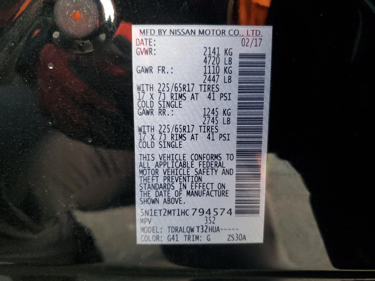 2017 Nissan Rogue VIN 5N1ET2MT1HC794574 Copart auction photo, front end damage thumbnail 15