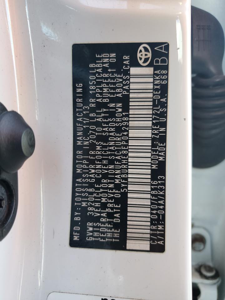 2014 Toyota Corolla VIN 5YFBURHE8EP042981 Copart auction photo, front end / side damage thumbnail 12