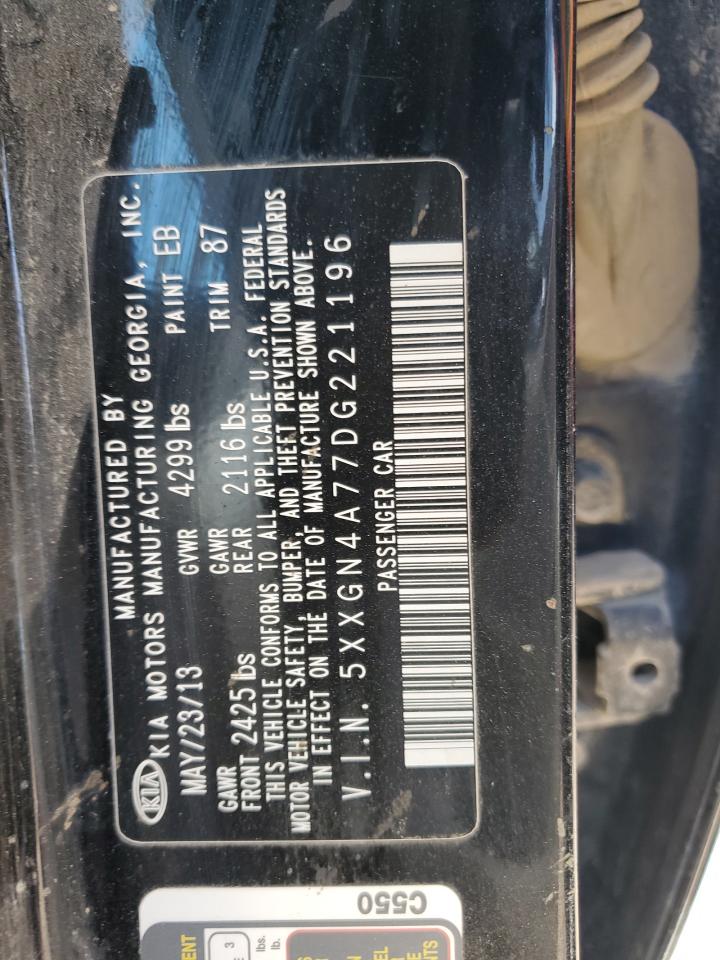 2013 KIA Optima VIN 5XXGN4A77DG221196 Copart auction photo, front end damage thumbnail 12