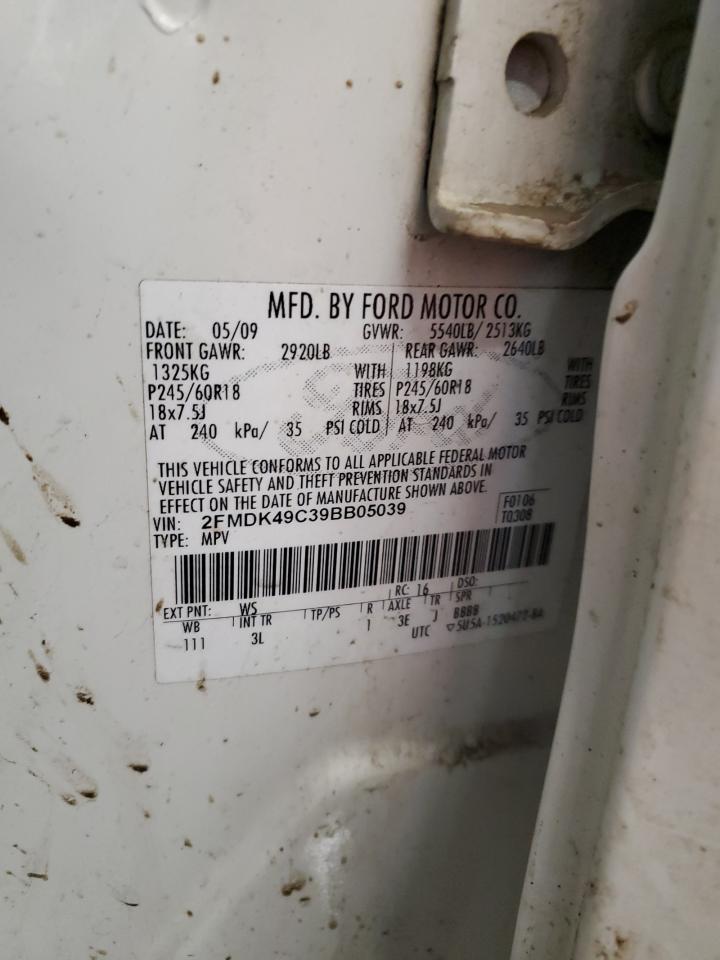 2009 Ford Edge VIN 2FMDK49C39BB05039 Copart auction photo, front end / side damage thumbnail 13