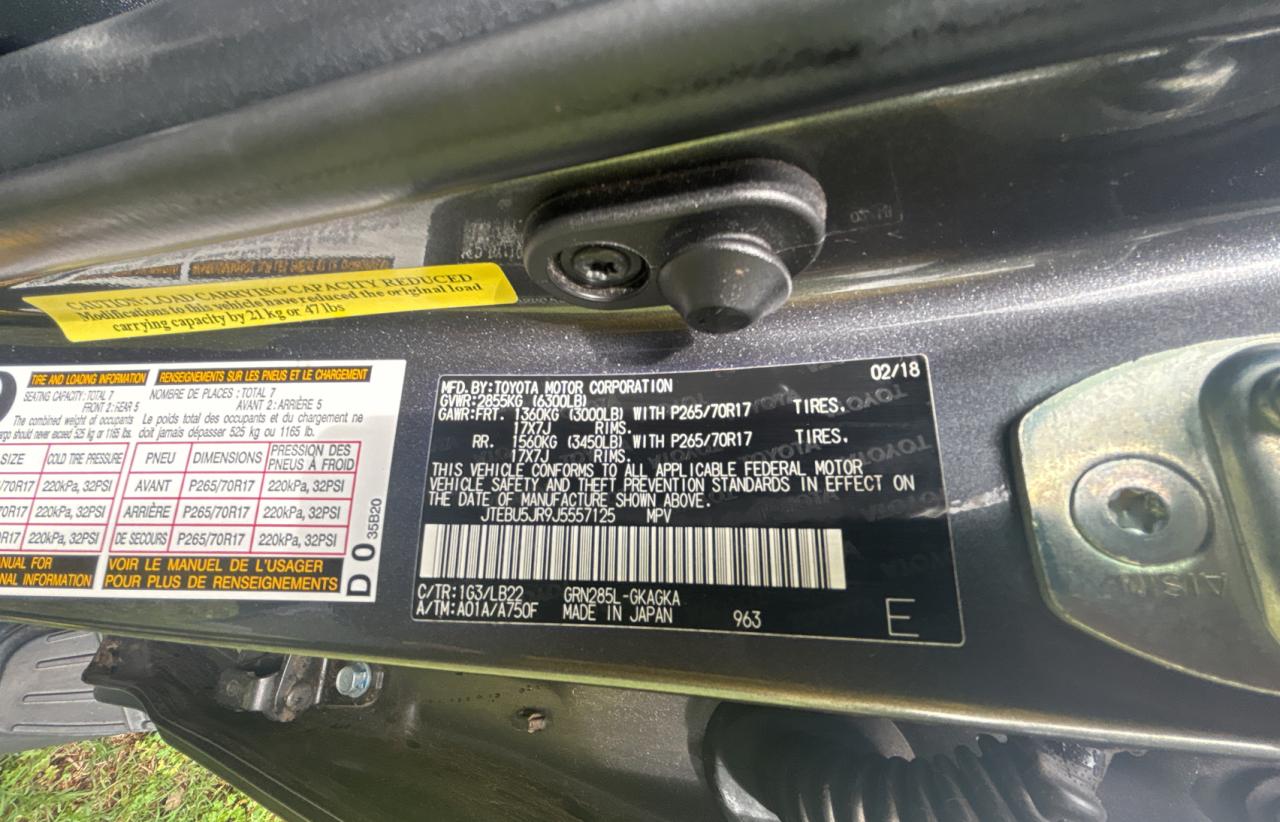 2018 Toyota 4Runner VIN JTEBU5JR9J5557125 Copart auction photo, minor dent/scratches / normal wear damage thumbnail 10