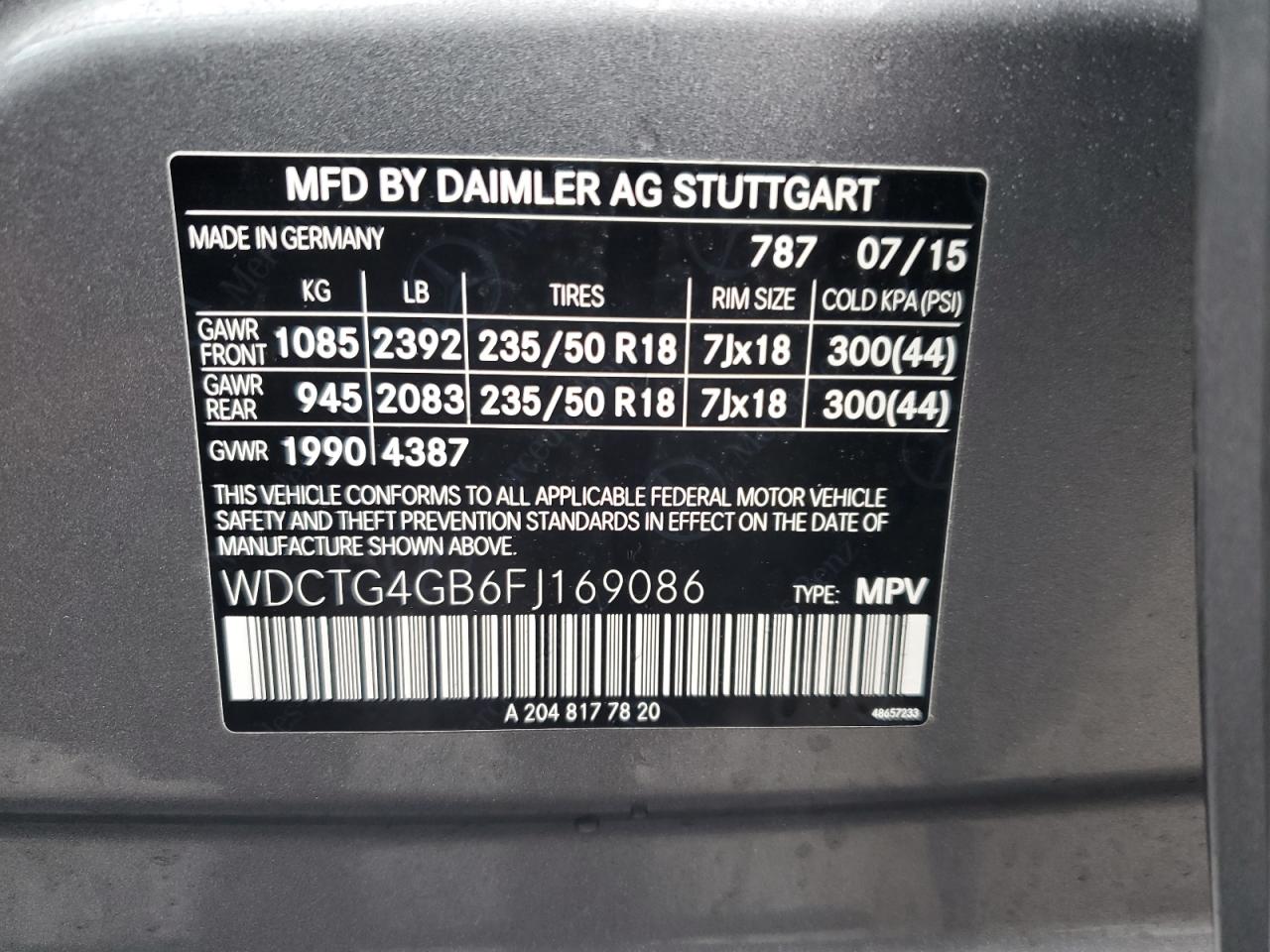 2015 Mercedes-Benz GLA-klasse VIN WDCTG4GB6FJ169086 Copart auction photo, front end / side damage thumbnail 14