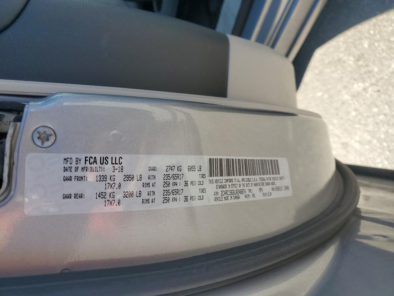 2018 Chrysler Pacifica VIN 2C4RC1BG9JR246874 Copart auction photo, rear end damage thumbnail 13