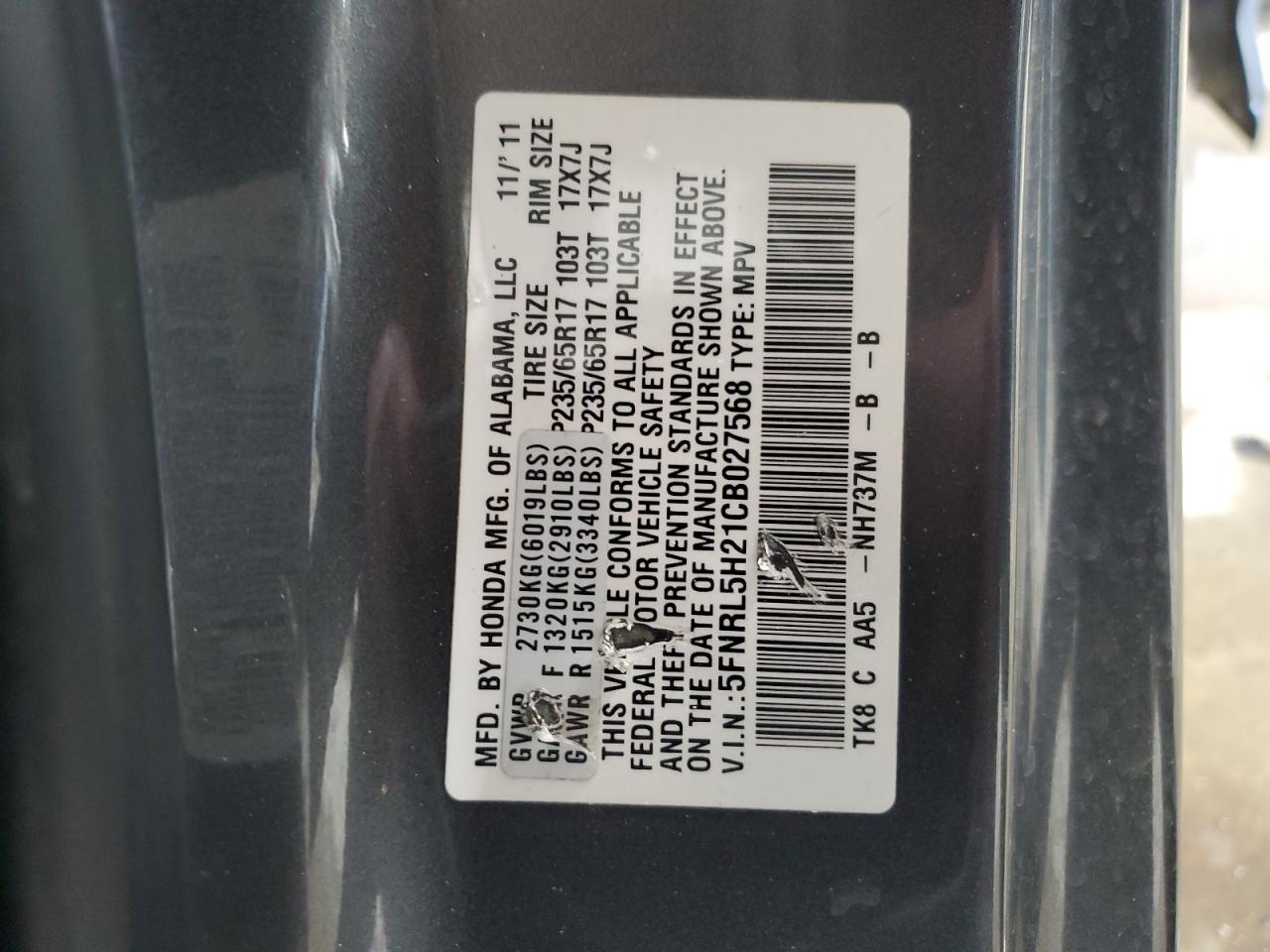 2012 Honda Odyssey VIN 5FNRL5H21CB027568 Copart auction photo, front end damage thumbnail 13