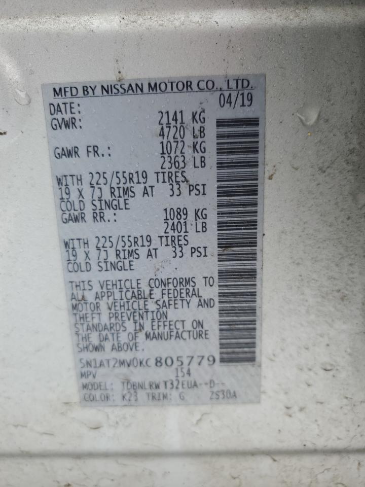 2019 Nissan Rogue VIN 5N1AT2MV0KC805779 Copart auction photo, all over damage thumbnail 13