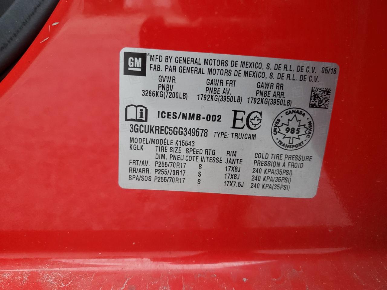 2016 Chevrolet Silverado VIN 3GCUKREC5GG349678 Copart auction photo, side damage thumbnail 12
