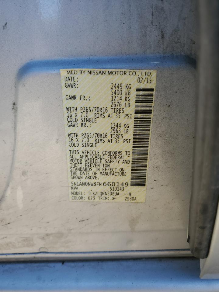 2015 Nissan XTerra VIN 5N1AN0NW8FN660149 Copart auction photo, front end / side damage thumbnail 13